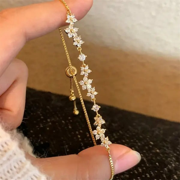 Luxury Geometric Gold Plated Zircon Bracelet for Women Versatile Adjustable Square Bracelet Christmas Party Wedding Jewelry Gift