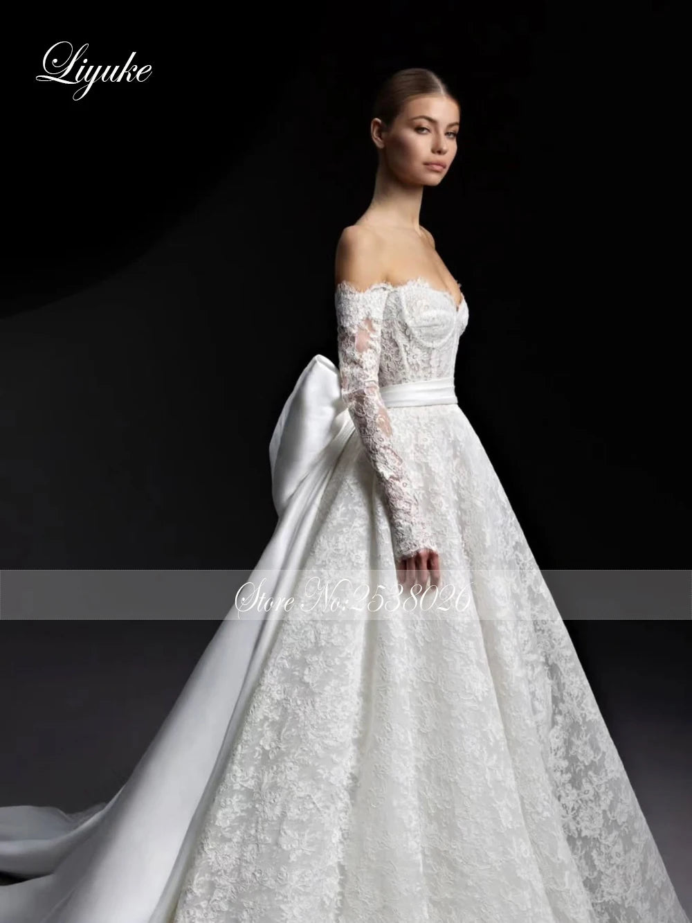 Liyuke Custom Made Sweetheart A-Line Wedding Dress Off The Shoulder Full Lace Bridal Gowns With Removable Satin Train