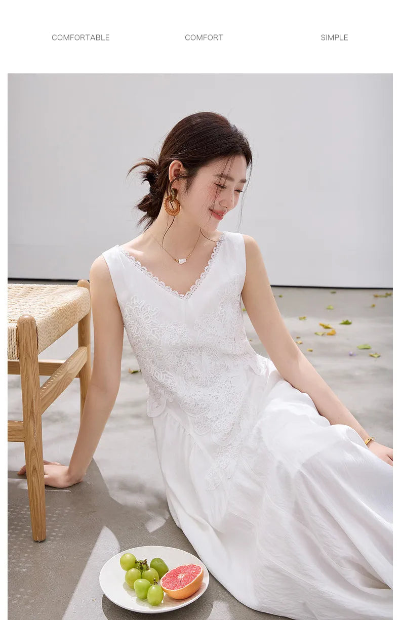 French Lace Trim A-Line Dress