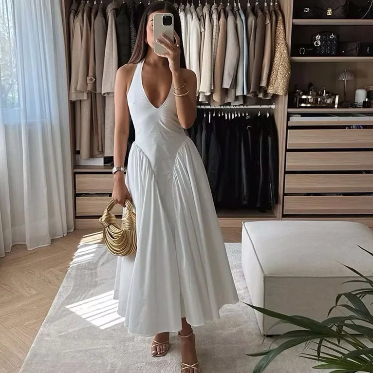 Sexy Backless Halter A-Line Dress