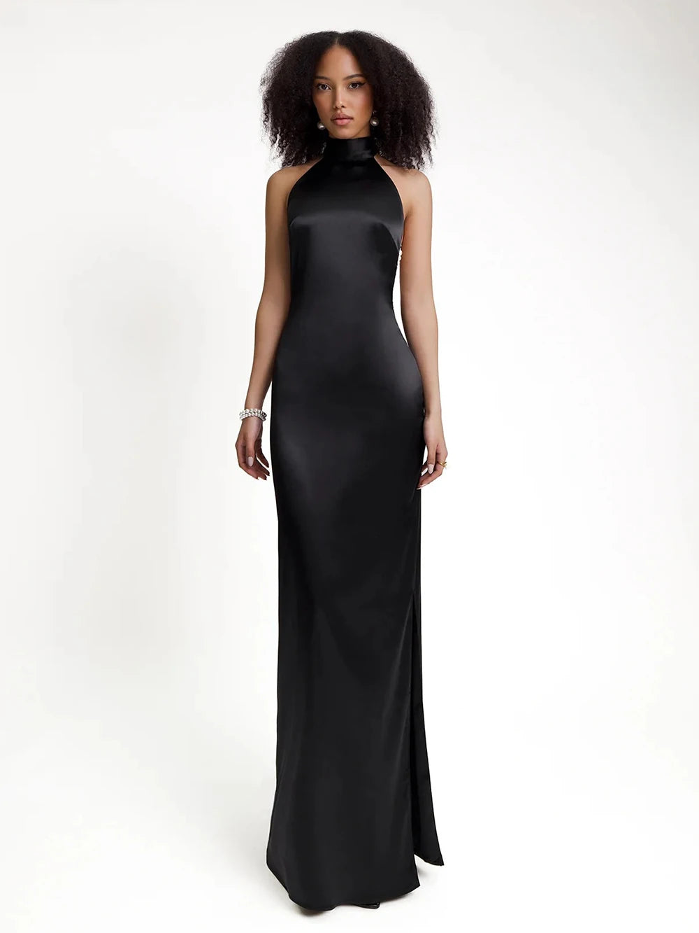 Pearl Chain Halter Maxi Dress