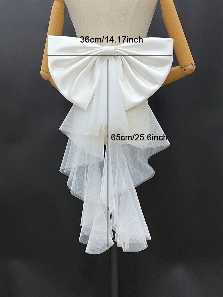 Elegant Detachable Satin Tulle Bow Wedding Dress Decorations Women's Dress Bridal Belt Big Satin Bow knots Accessories