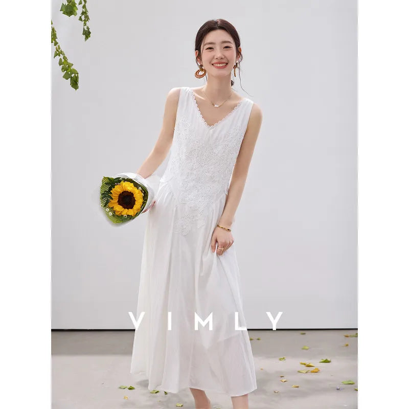 French Lace Trim A-Line Dress