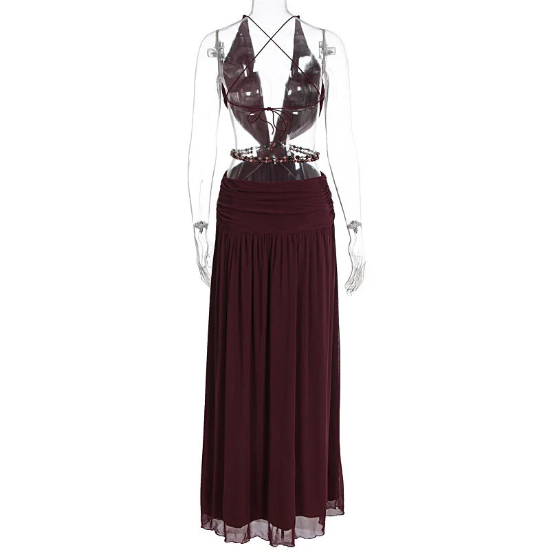 Townlike Leopard A-line Maxi Long Dress Women Halter 2026 Spring Summer Dress Deep V Neck Split Nightclub Sexy Party Dresses