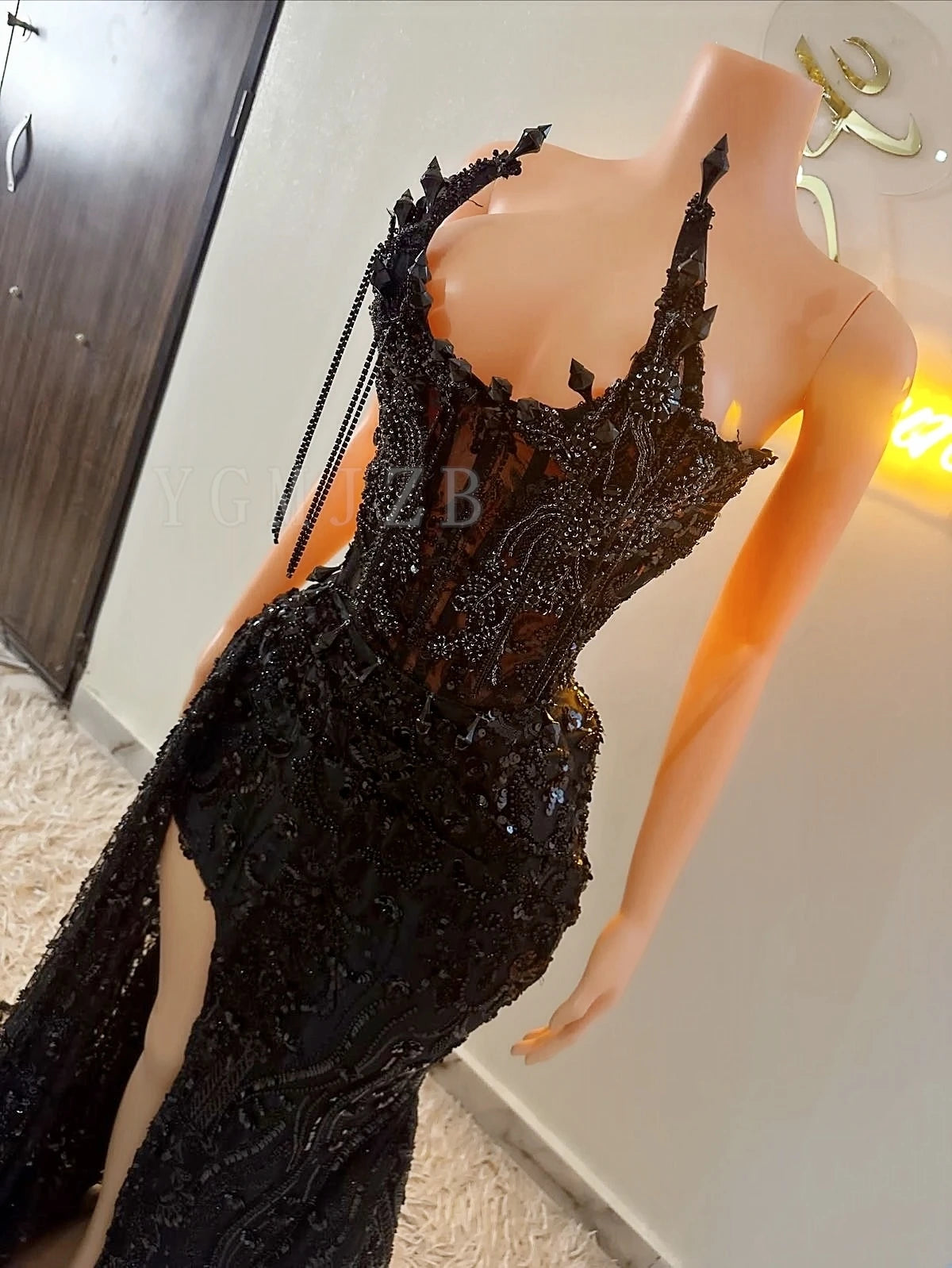 Black Rhinestones Long Prom Dresses Luxury 2026 Mermaid Beaded Lace Corset with Slit African Evening Gowns Birthday Party Dress