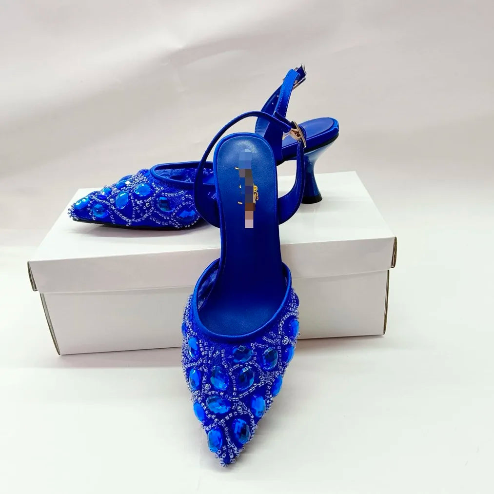 INSIGHTLINK Nigerian Rhinestones Wedding Dress high-heeled Shoes Gold/Blue/Pink/Red Color High Heels stiletto sandals For Party
