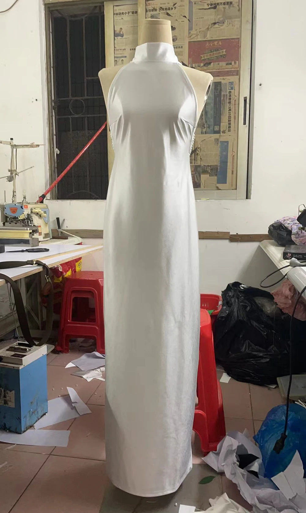 Pearl Chain Halter Maxi Dress