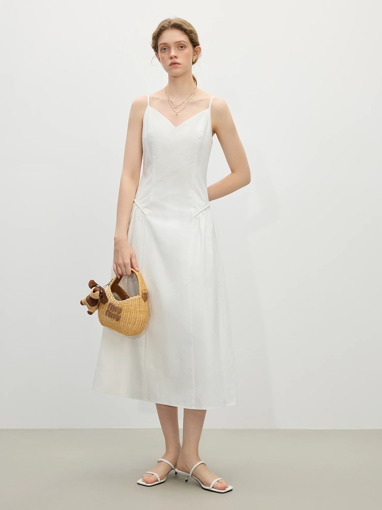 Cotton Strappy A-Line Midi Dress