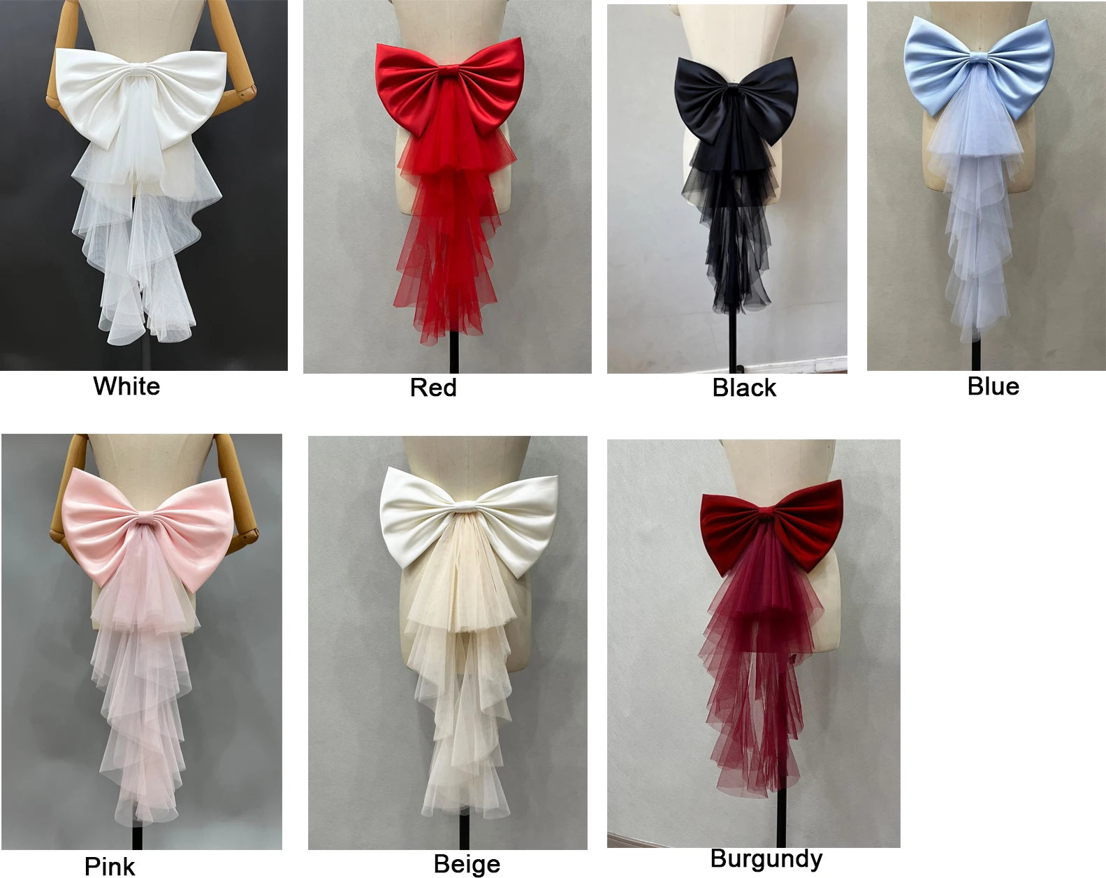Elegant Detachable Satin Tulle Bow Wedding Dress Decorations Women's Dress Bridal Belt Big Satin Bow knots Accessories