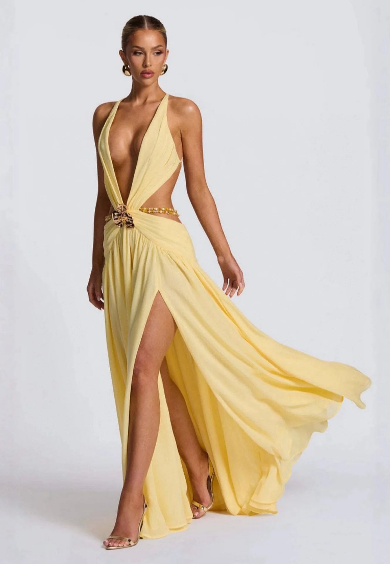 Townlike Leopard A-line Maxi Long Dress Women Halter 2026 Spring Summer Dress Deep V Neck Split Nightclub Sexy Party Dresses