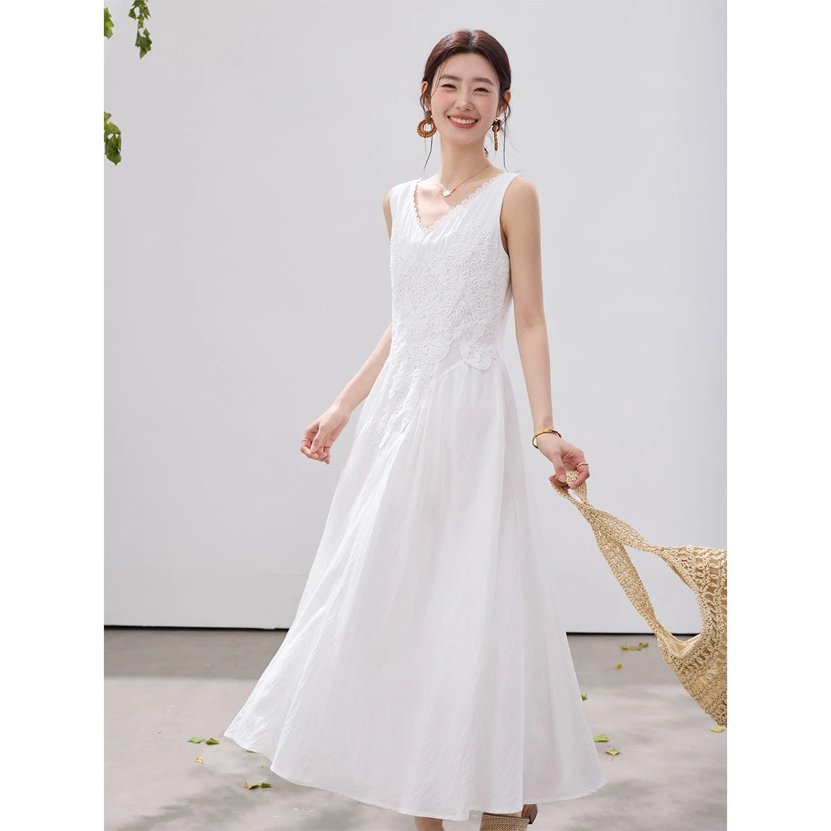 French Lace Trim A-Line Dress