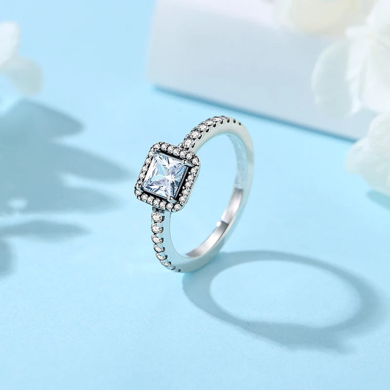 Original 925 Sterling Silver Ring Love Heart Wishbone Moon Sun Rings Crystal Rose Gold For Women Wedding Gift Luxury Jewelry
