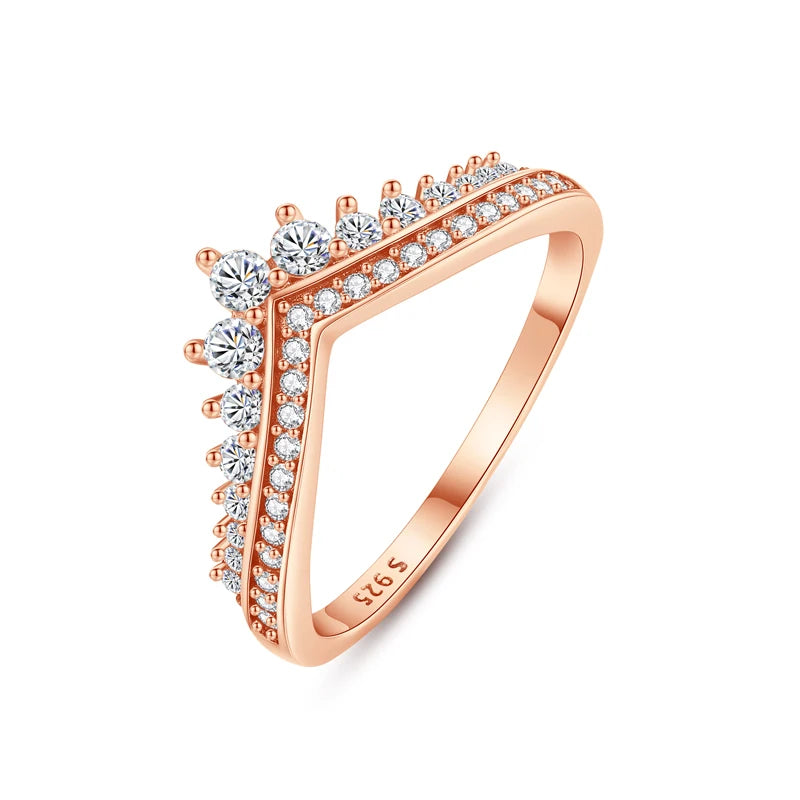 Original 925 Sterling Silver Ring Love Heart Wishbone Moon Sun Rings Crystal Rose Gold For Women Wedding Gift Luxury Jewelry