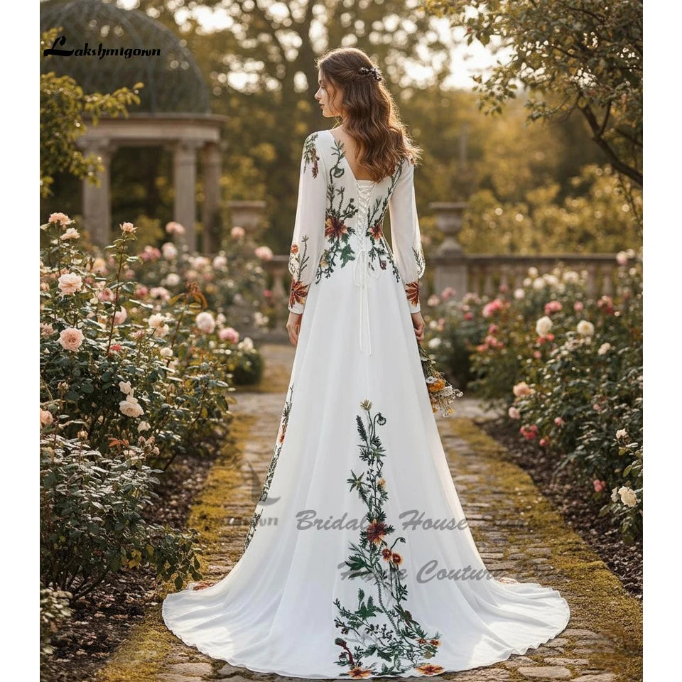 Boho Lace Long Sleeve Wedding Dress