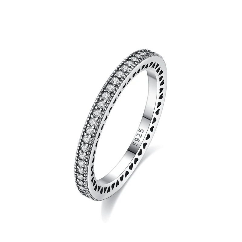 Original 925 Sterling Silver Ring Love Heart Wishbone Moon Sun Rings Crystal Rose Gold For Women Wedding Gift Luxury Jewelry