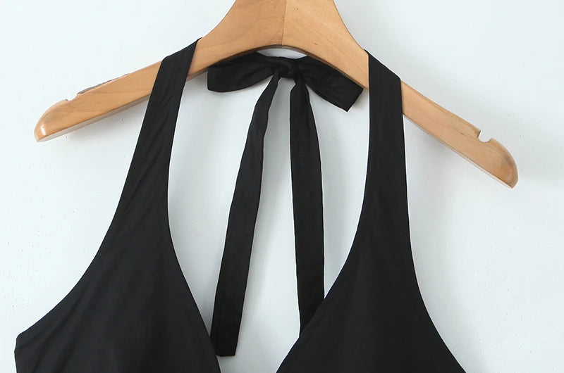Vintage Halter Backless Midi Dress