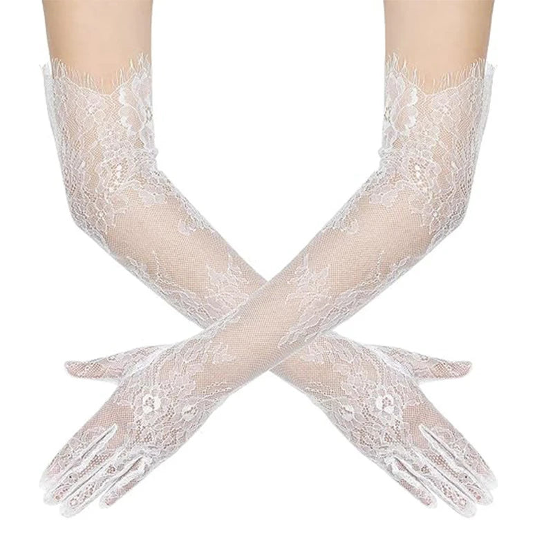 White Lace Bridal Gloves