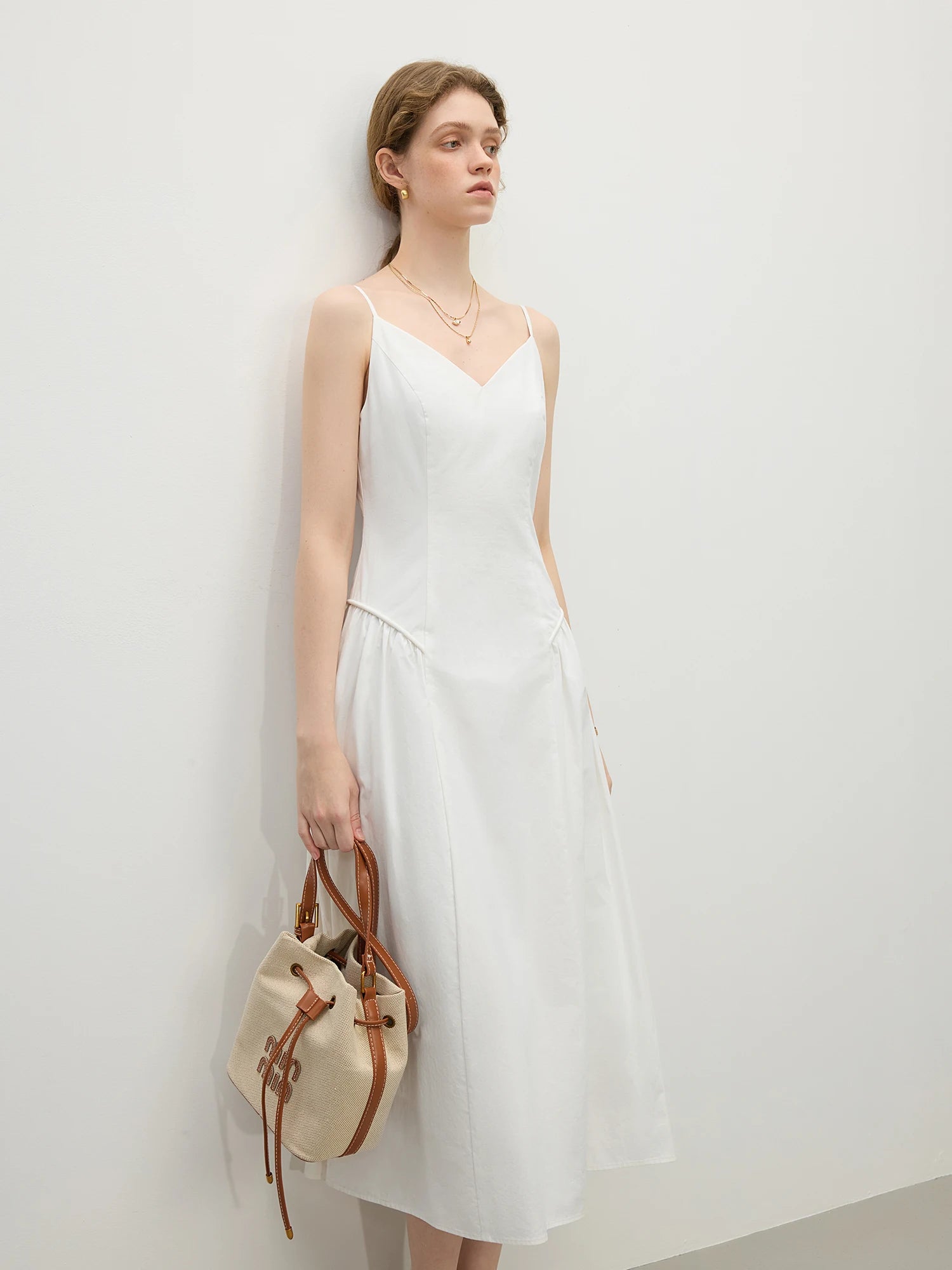 Cotton Strappy A-Line Midi Dress