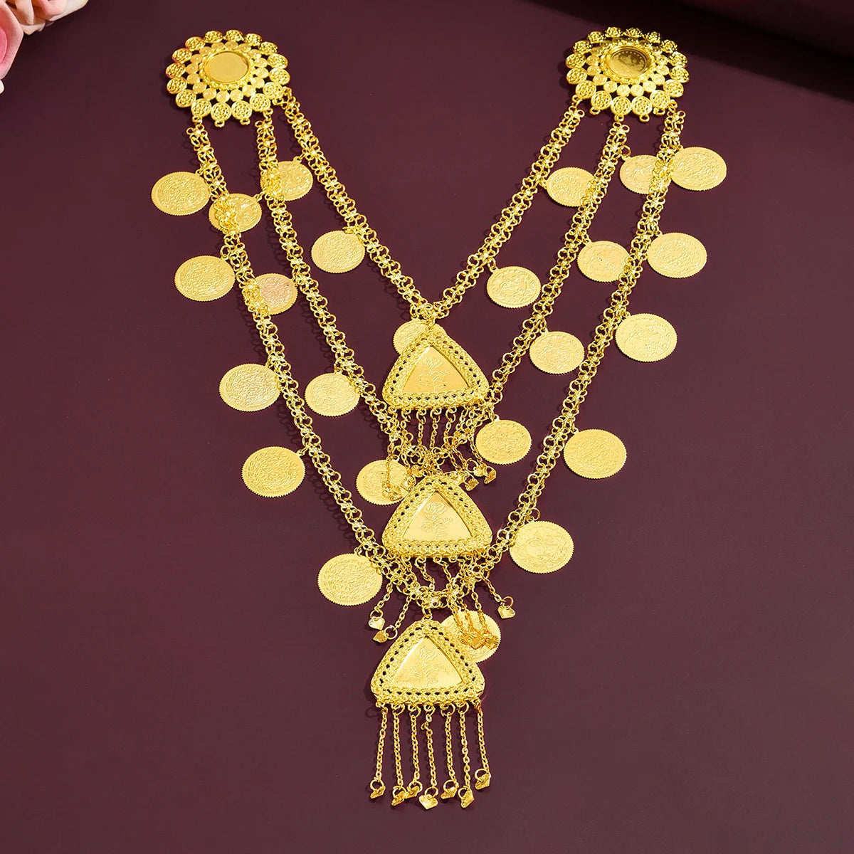 Popular Multi-tier Coin Tassel Ethnic Waist Chain Exquisite Filigree Craft Golden Waist Belt for Women Daily Vacation Festival