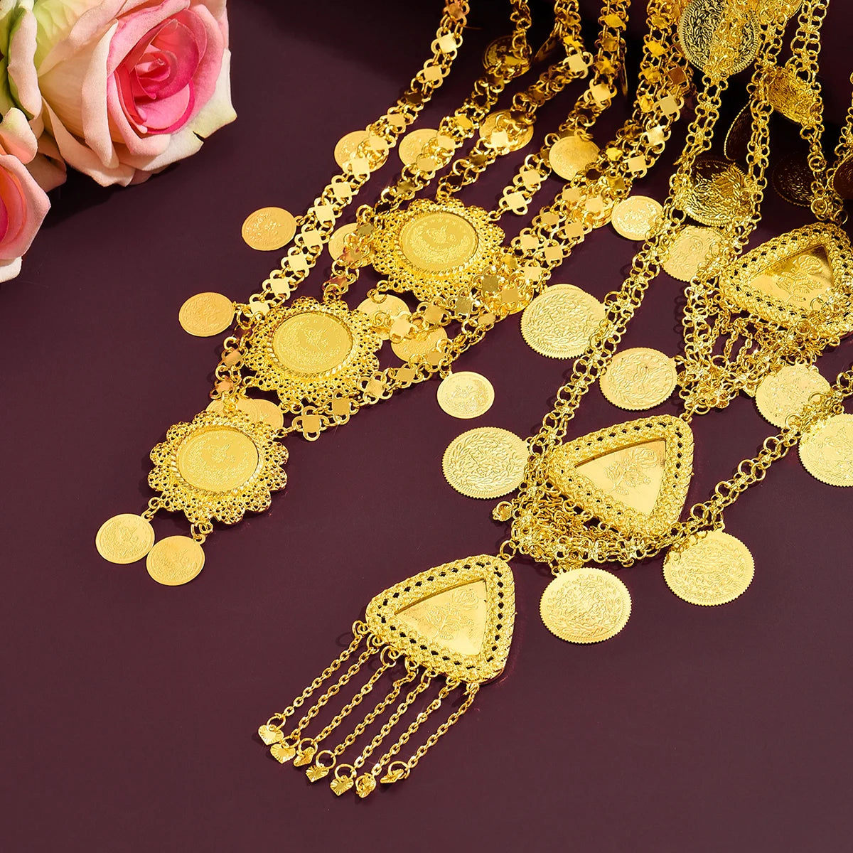 Popular Multi-tier Coin Tassel Ethnic Waist Chain Exquisite Filigree Craft Golden Waist Belt for Women Daily Vacation Festival