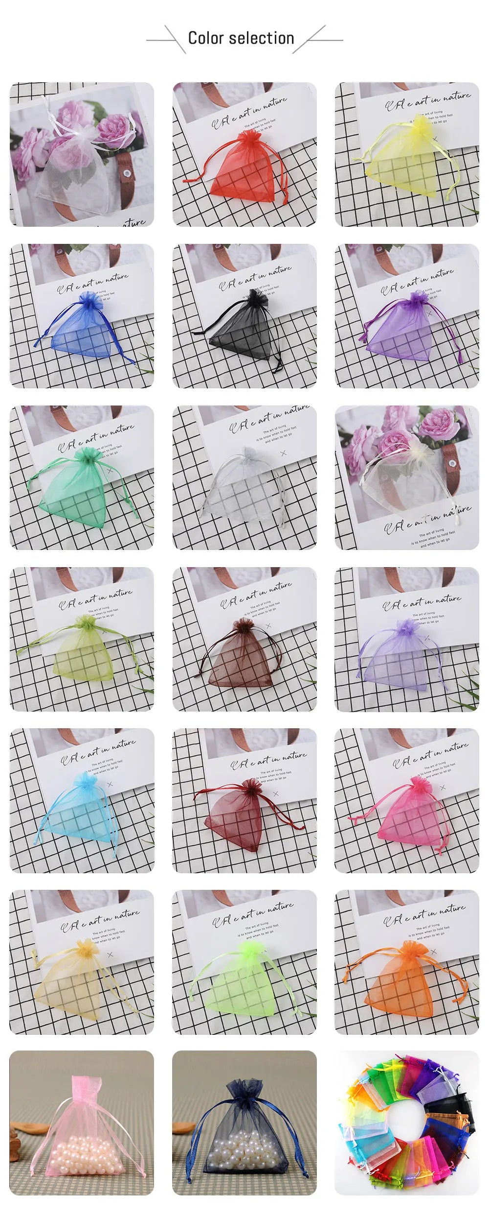 100Pcs/lot 7x9 9x12 10x15 13x18CM Organza Bags Jewelry Bag Wedding Party Decoration Drawable Bags Gift Pouches Jewelry Packaging