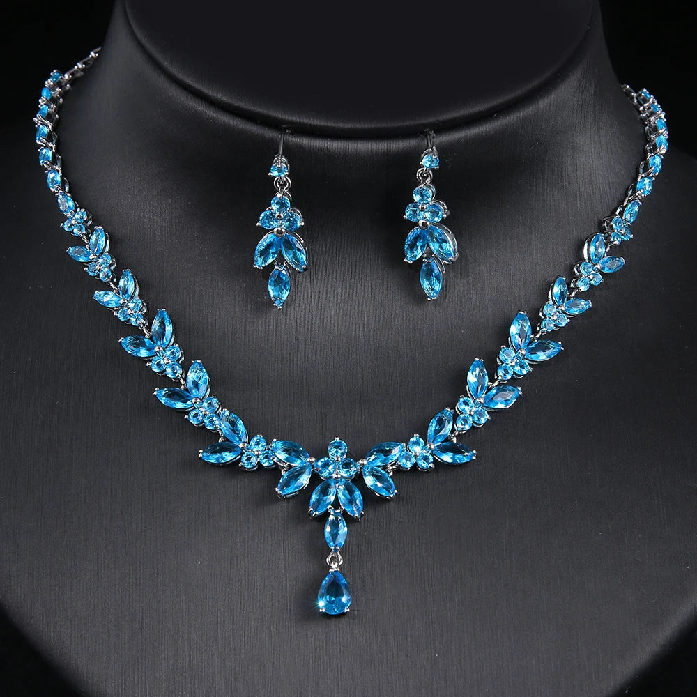 Emmaya Exquisite Jewelry Sets For Women Wedding Party Accessories Cubic Zircon Stud Earrings & Necklace Gift