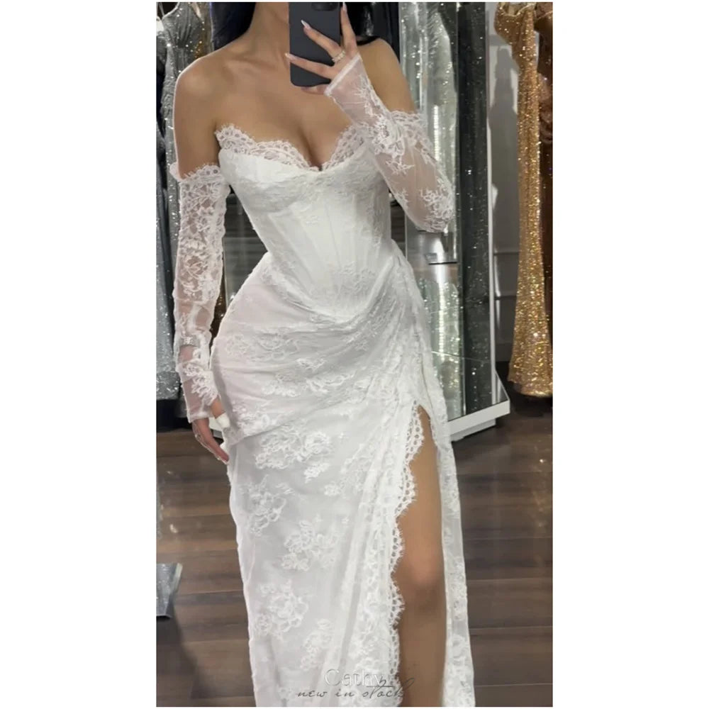 Off Shoulder Lace Prom Dress
