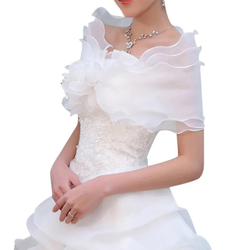 Women Casual Party Bow Rhinestones Lace Sleeve Shrug Wedding Cape Dress Cloak Bridal Shawl Banquet Summer Shawl