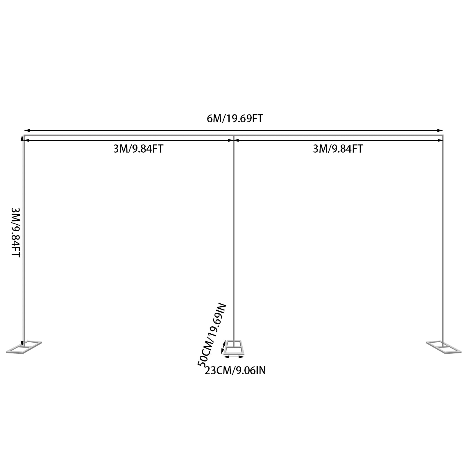 Wedding Stand 3x6m Large Wedding Arch Backdrop Frame Galvanized Iron Silver 20mm Square Tube 1m Section Shrink Connection 50x23cm Base Rustproof Weatherproof Durable for Wedding Birthday Party Decoration Outdoor Indoor Event