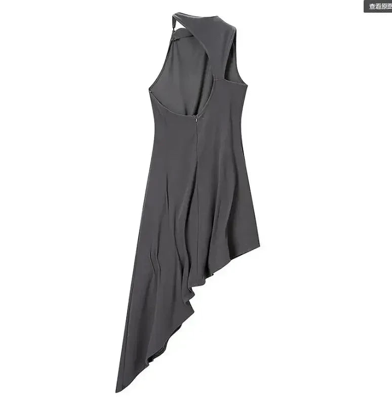 Woman Burgundy Asymmetrical Ruched Mini Dress Elegant Sleeveless Halter Neck Robe Fashion 2026 Lady Summer Evening Party Dresses