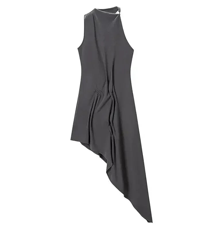 Woman Burgundy Asymmetrical Ruched Mini Dress Elegant Sleeveless Halter Neck Robe Fashion 2026 Lady Summer Evening Party Dresses