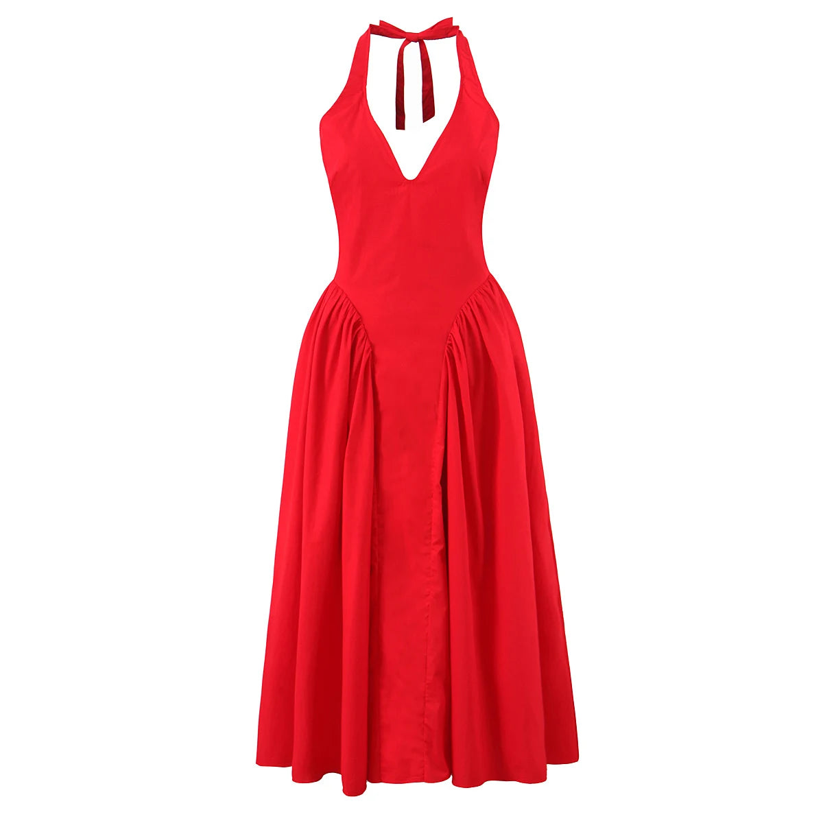 Vintage Halter Backless Midi Dress