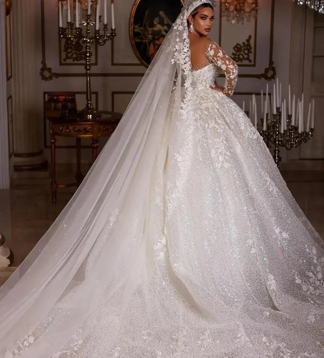 Luxury Sequin Long Sleeve Wedding Dress