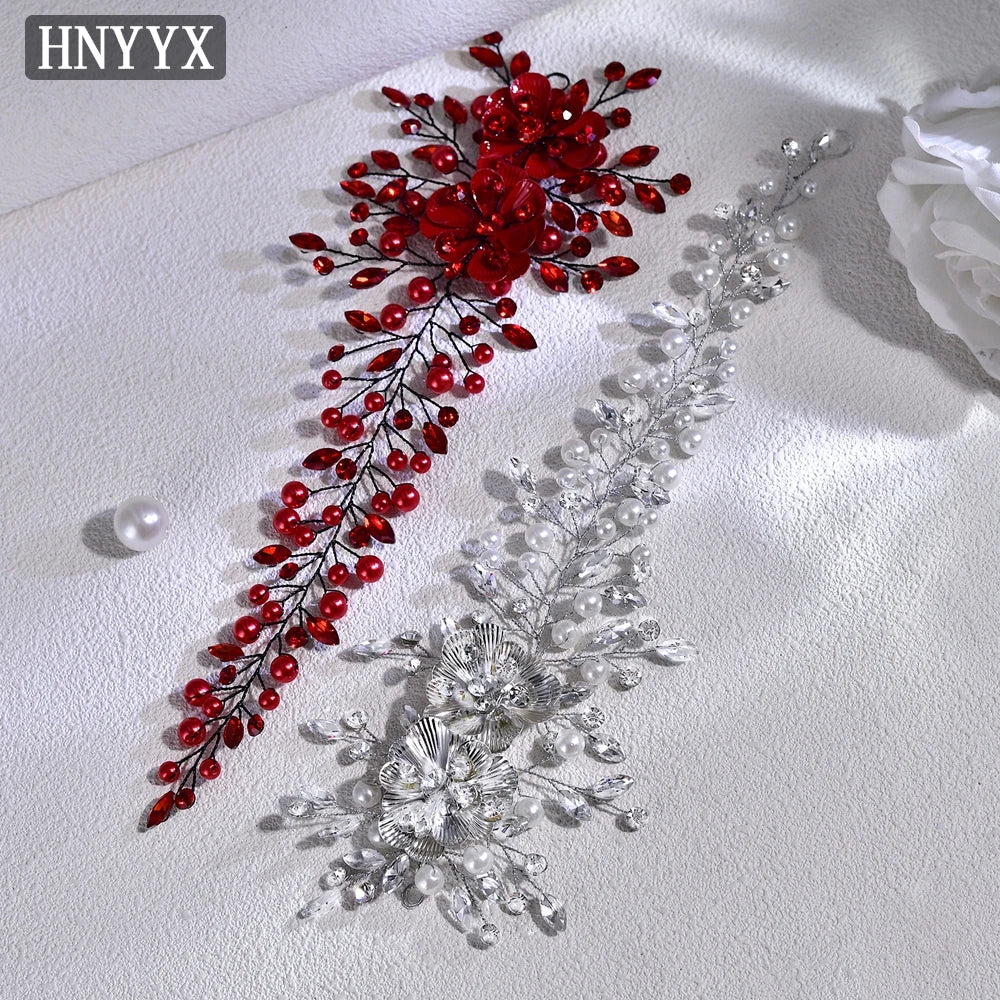 HNYYX Wedding Belt Red Rhinestone Bridal Party Pearl Accessories Luxury Women's Belt Fashion Ladies Dress SA265