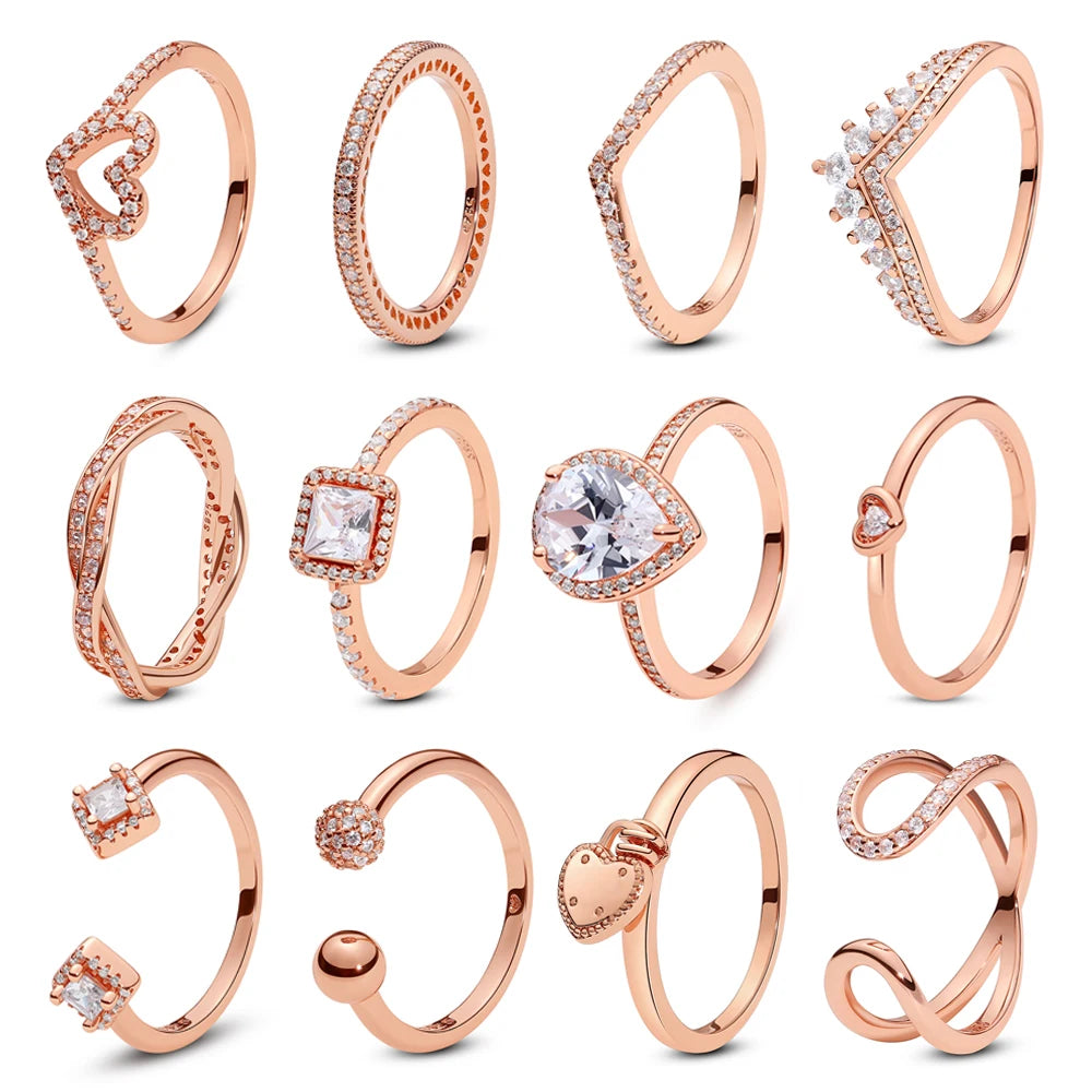 925 Sterling Silver Rings For Women Original Infinity Love Heart Engagement Wedding Ring Rose Gold Crystals Luxury Jewelry Gift