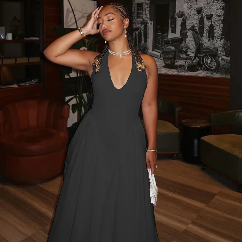 Sexy Backless Halter A-Line Dress