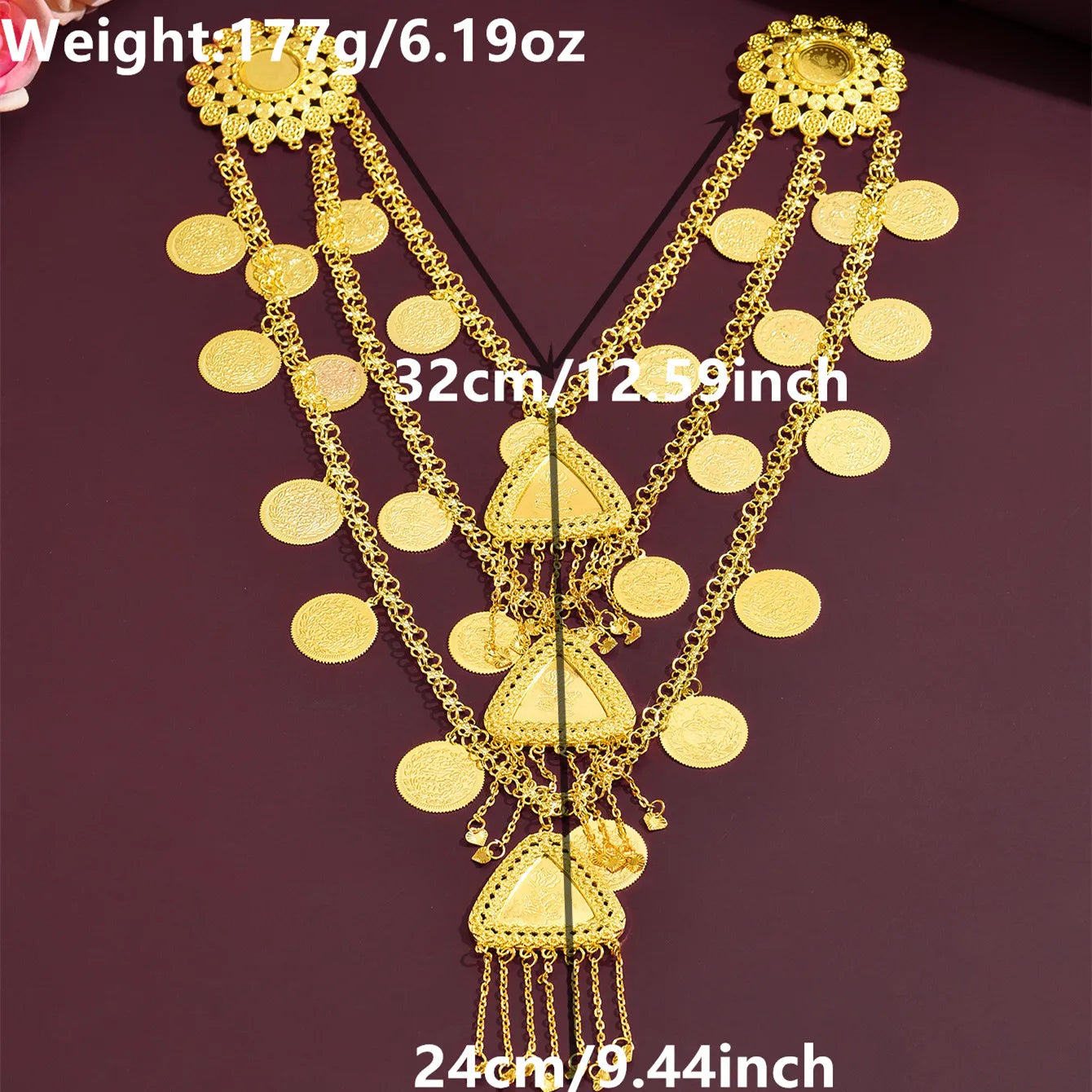 Popular Multi-tier Coin Tassel Ethnic Waist Chain Exquisite Filigree Craft Golden Waist Belt for Women Daily Vacation Festival