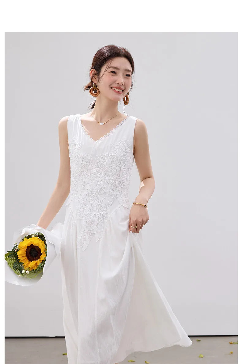 French Lace Trim A-Line Dress