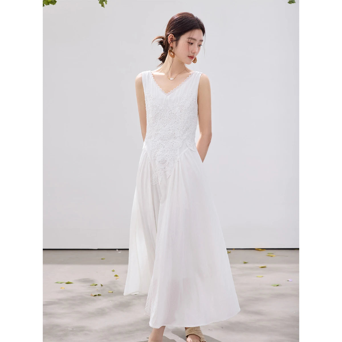 French Lace Trim A-Line Dress