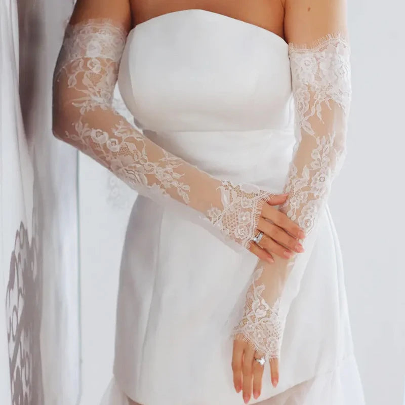 White Lace Bridal Gloves