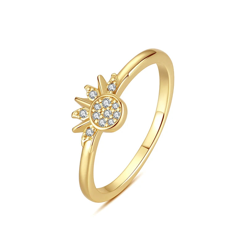 Original 925 Sterling Silver Ring Love Heart Wishbone Moon Sun Rings Crystal Rose Gold For Women Wedding Gift Luxury Jewelry