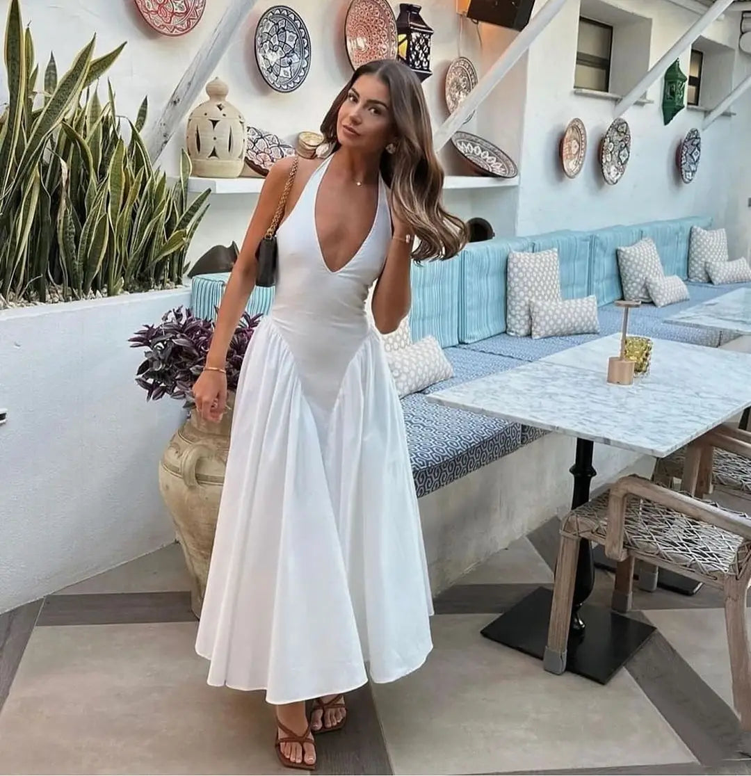 Sexy Backless Halter A-Line Dress