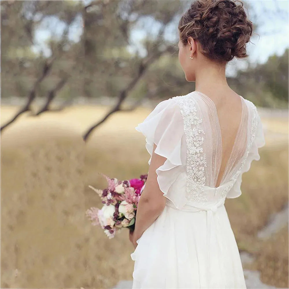 Boho Chiffon Backless Wedding Dress