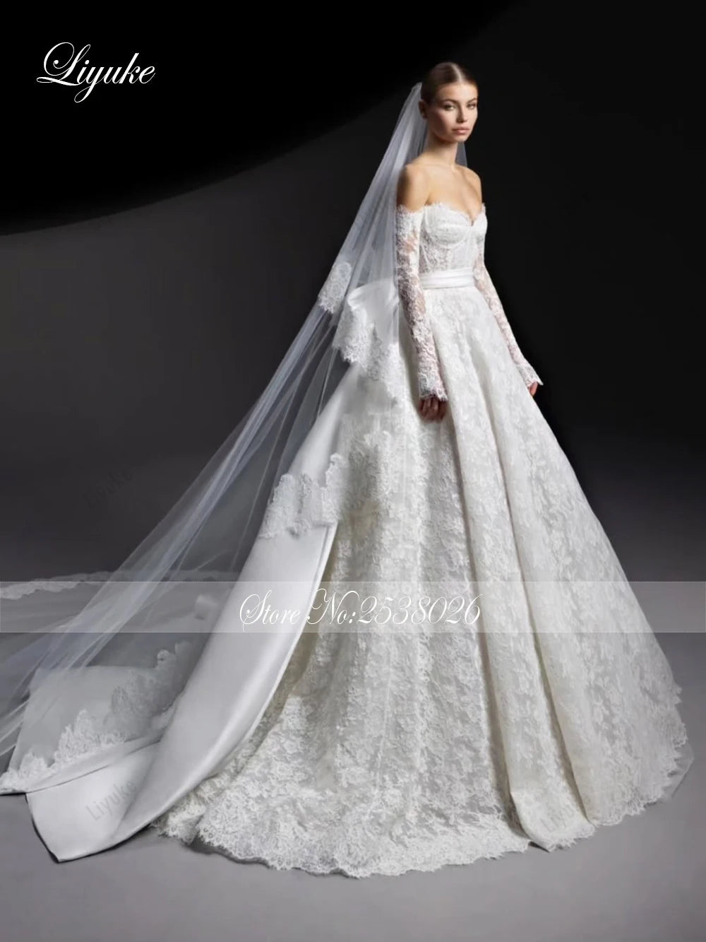 Liyuke Custom Made Sweetheart A-Line Wedding Dress Off The Shoulder Full Lace Bridal Gowns With Removable Satin Train