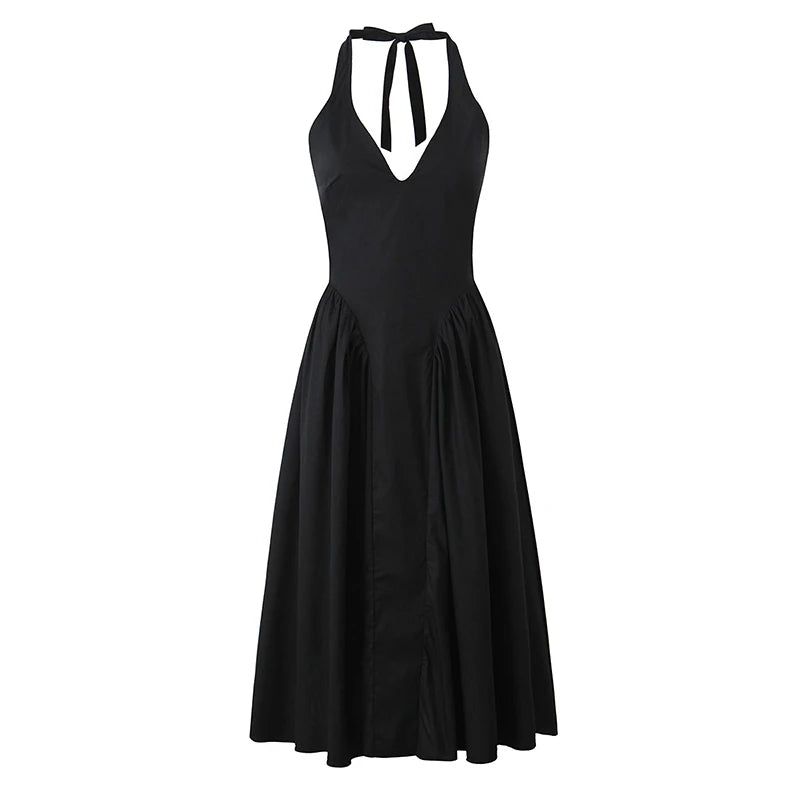 Vintage Halter Backless Midi Dress