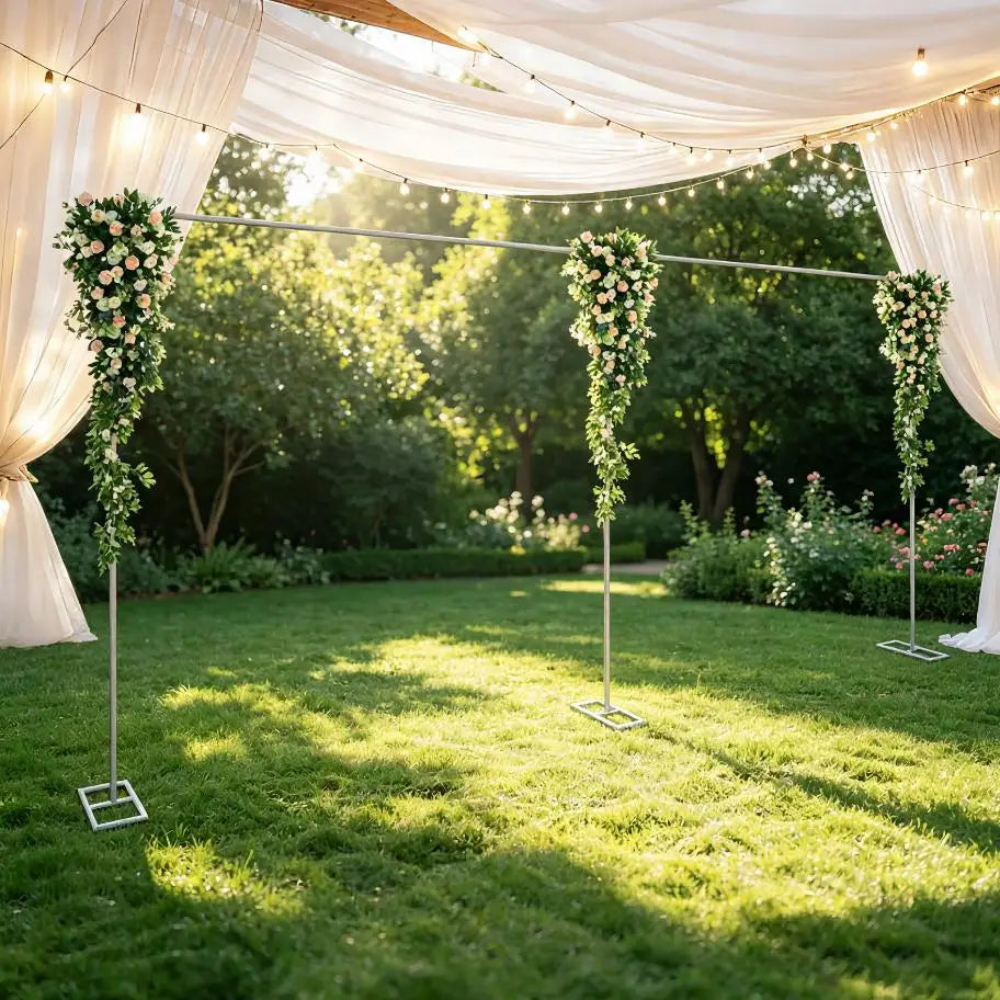 Wedding Stand 3x6m Large Wedding Arch Backdrop Frame Galvanized Iron Silver 20mm Square Tube 1m Section Shrink Connection 50x23cm Base Rustproof Weatherproof Durable for Wedding Birthday Party Decoration Outdoor Indoor Event