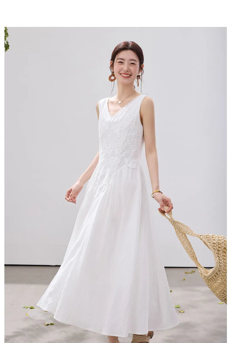 French Lace Trim A-Line Dress