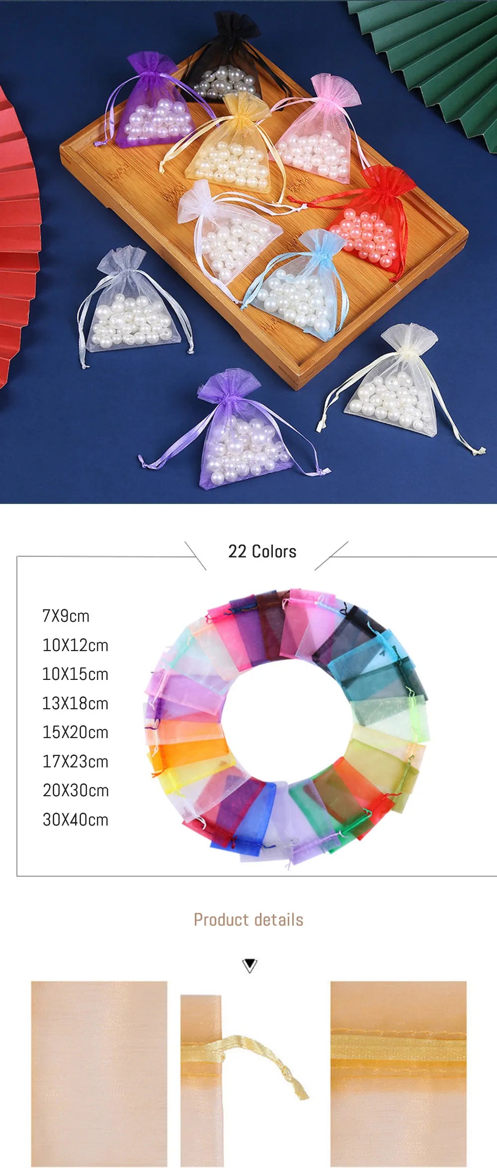100Pcs/lot 7x9 9x12 10x15 13x18CM Organza Bags Jewelry Bag Wedding Party Decoration Drawable Bags Gift Pouches Jewelry Packaging