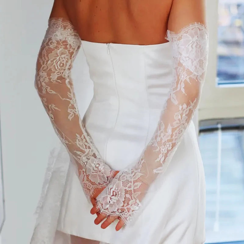 White Lace Bridal Gloves