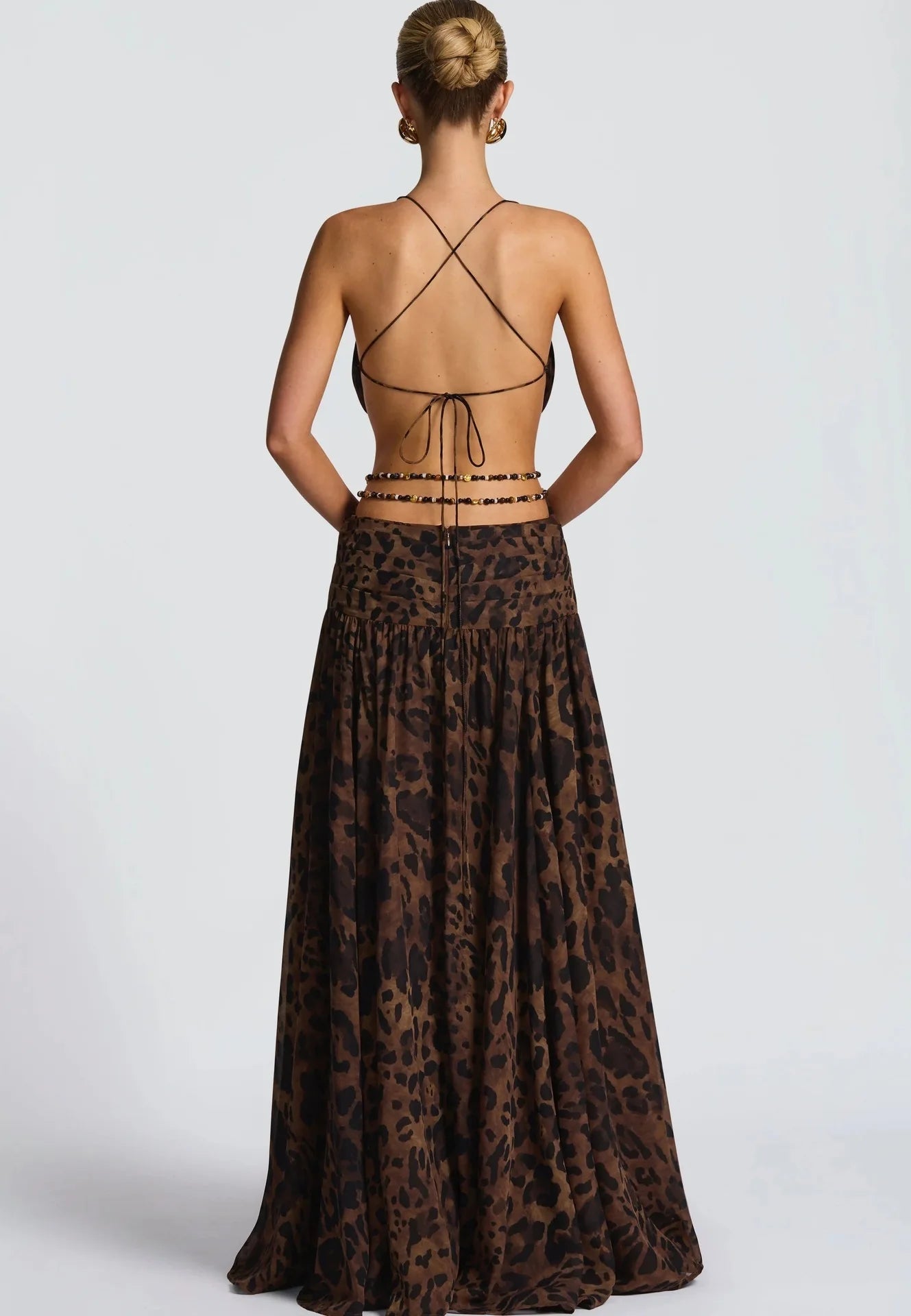 Townlike Leopard A-line Maxi Long Dress Women Halter 2026 Spring Summer Dress Deep V Neck Split Nightclub Sexy Party Dresses